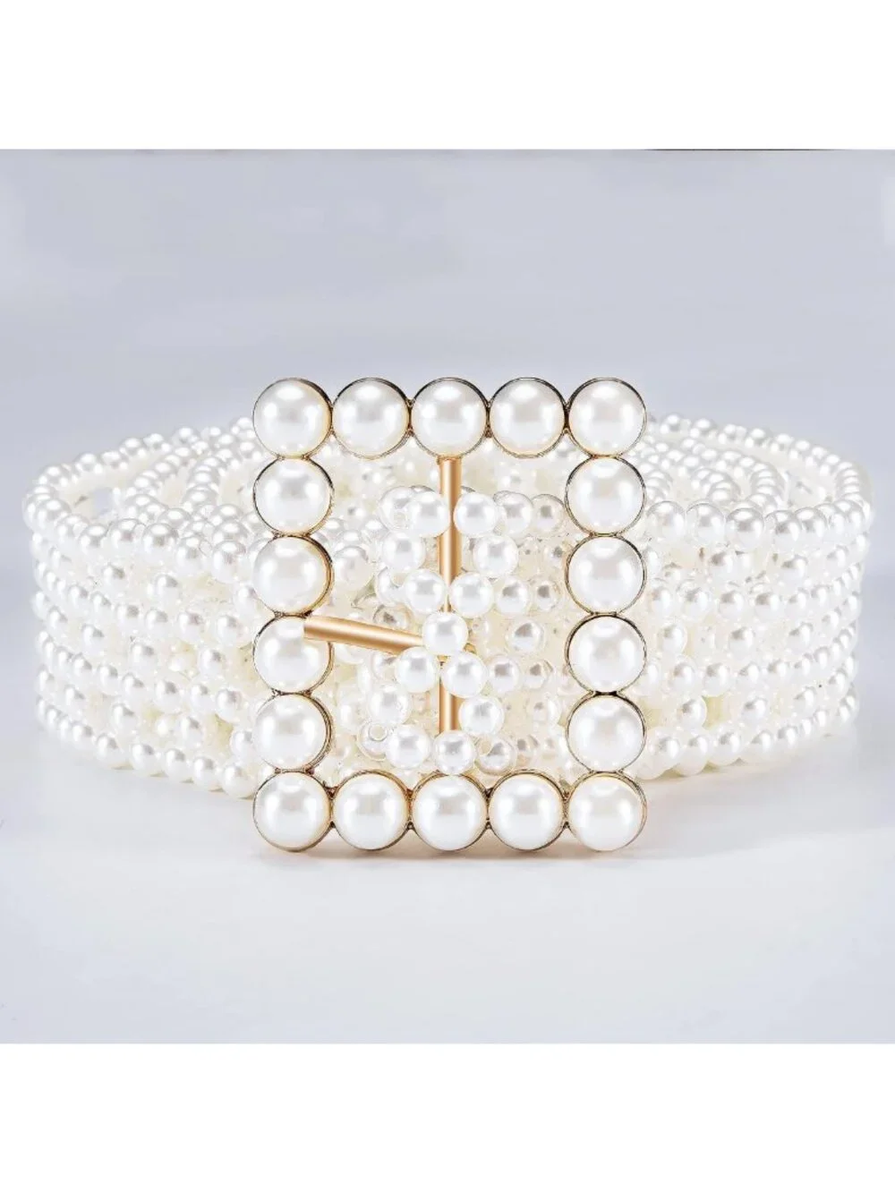 Elegant Pearl Elastic Waist Chain for Bridal Dress - White Belt Accessory